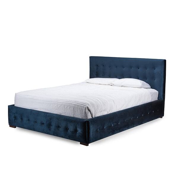 Morgan Navy Blue Velvet Button Tufted Platform Bed Queen Overstock 20726534