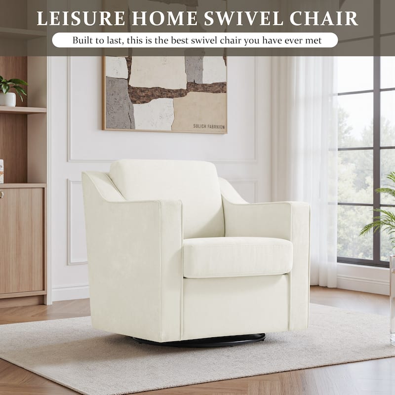 UIXE Chenille/Leather Swivel Barrel Chair Accent Chairs For Living Room