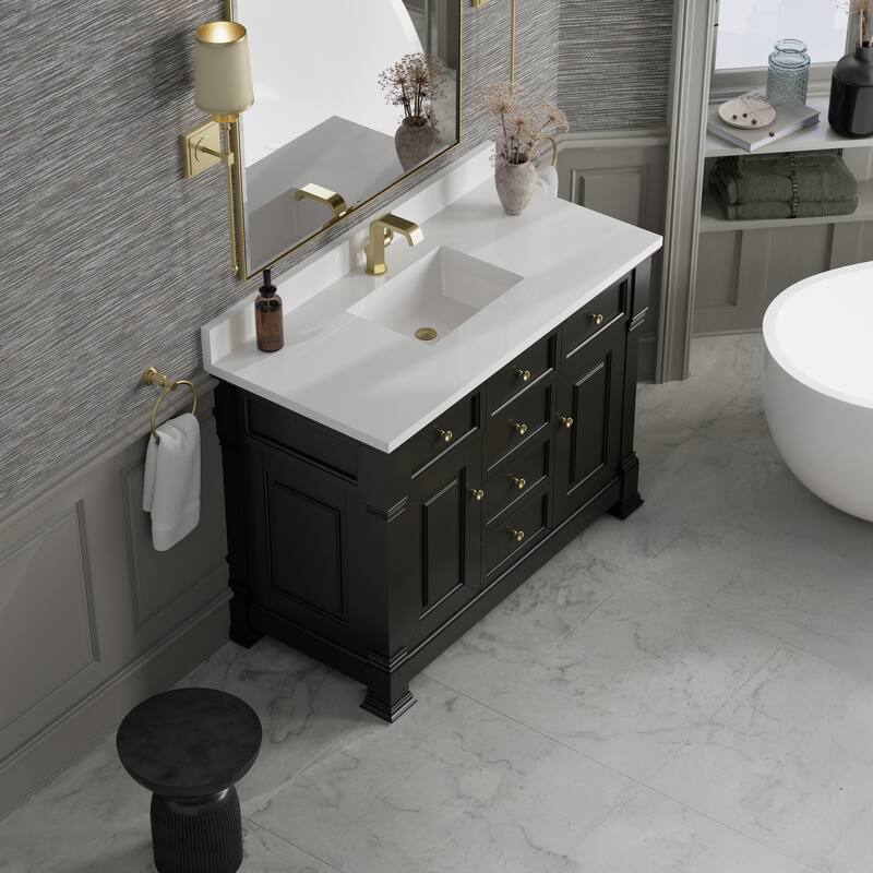Brookfield 48" Single Vanity, Black Onyx - White Zeus - Single Hole