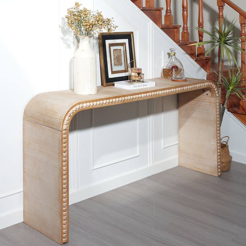 59" Waterfall Wood Console Table with Beaded Trim