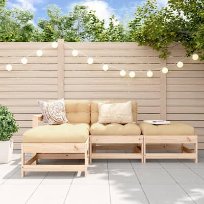 vidaXL Patio Lounge Set with Cushions Outdoor Furniture 4 Piece Solid Wood - 24.4x27.8x24.4