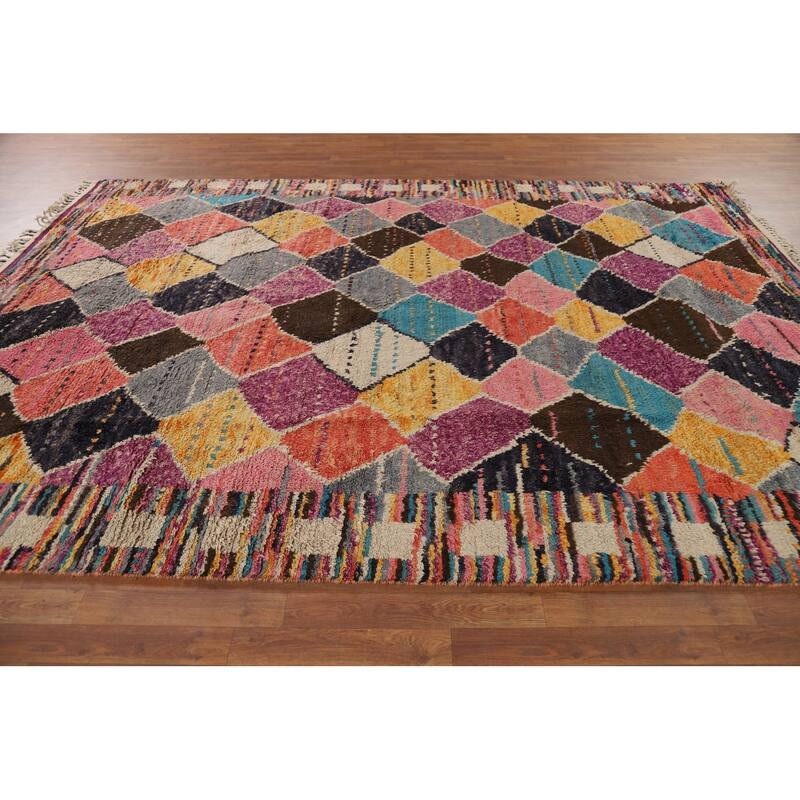 Trellis Moroccan Area Rug Hand-Knotted Wool Carpet - 7'11" x 10'11"