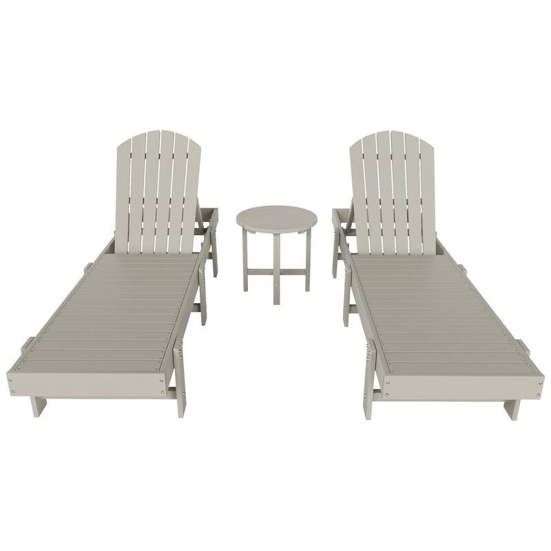 Altura Armless Poly Eco-Friendly All Weather Reclining Chaise Lounge with Side Table Set (3-Piece Set)