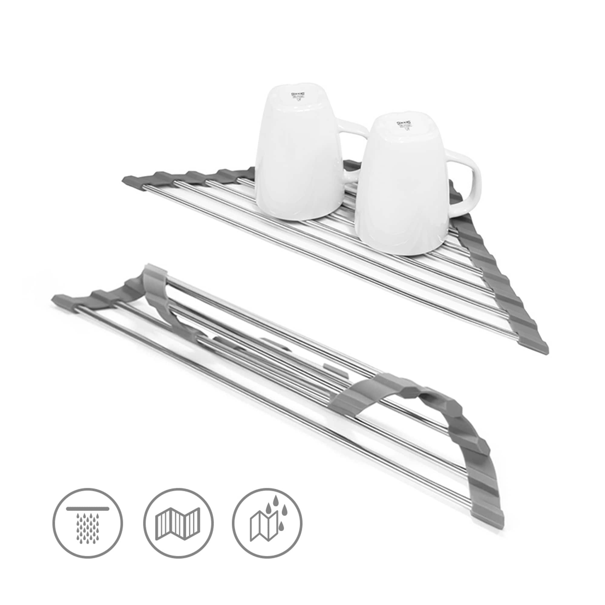 Grand Fusion Over Sink Roll Up Corner Drying Rack, Gray