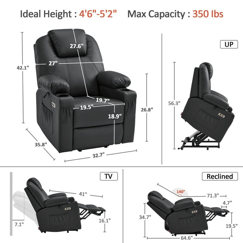 MCombo Small Power Lift Recliner Chair with Massage and Heat for Elderly, 3 Positions and USB Ports Faux leather 7141