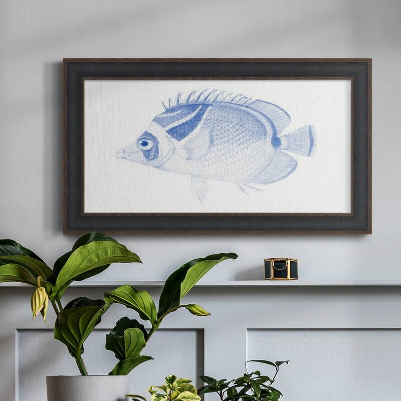 Blue & White Tropical Fish IV Premium Framed Canvas- Ready to Hang