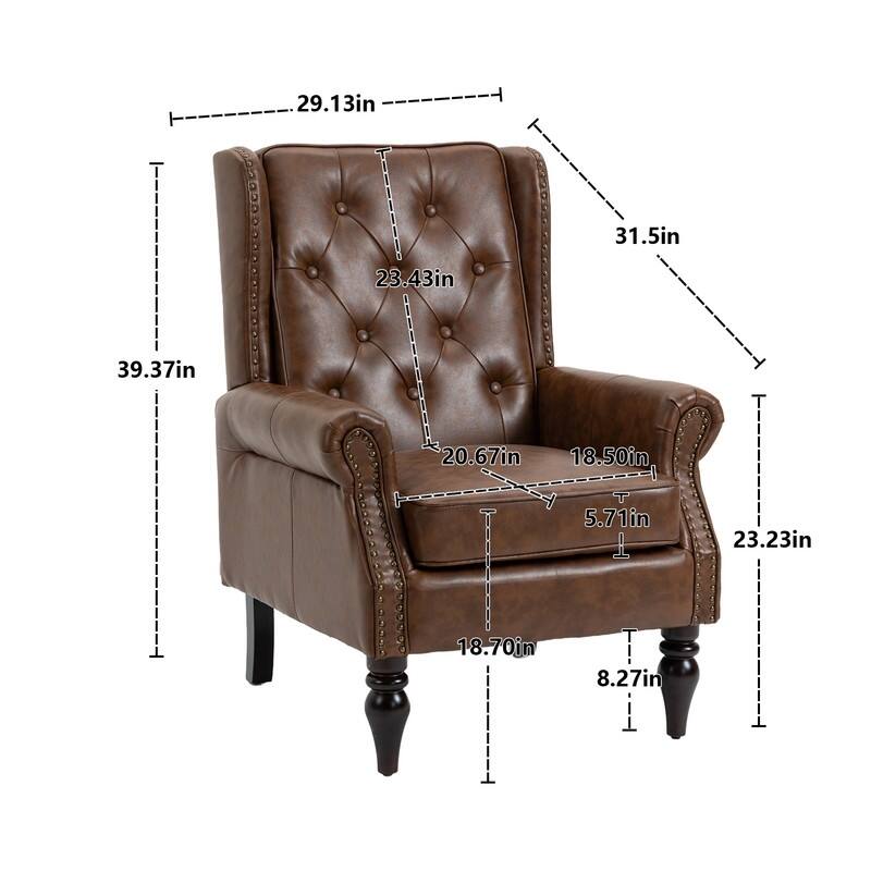 Modern Wood Frame Accent Armchair - Supportive PU Leather Lounge Chair for Living Room & Bedroom