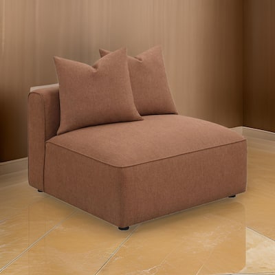 Hani 39 Inch Modular Armless Chair, Polyester, 2 Throw Pillows, Brown
