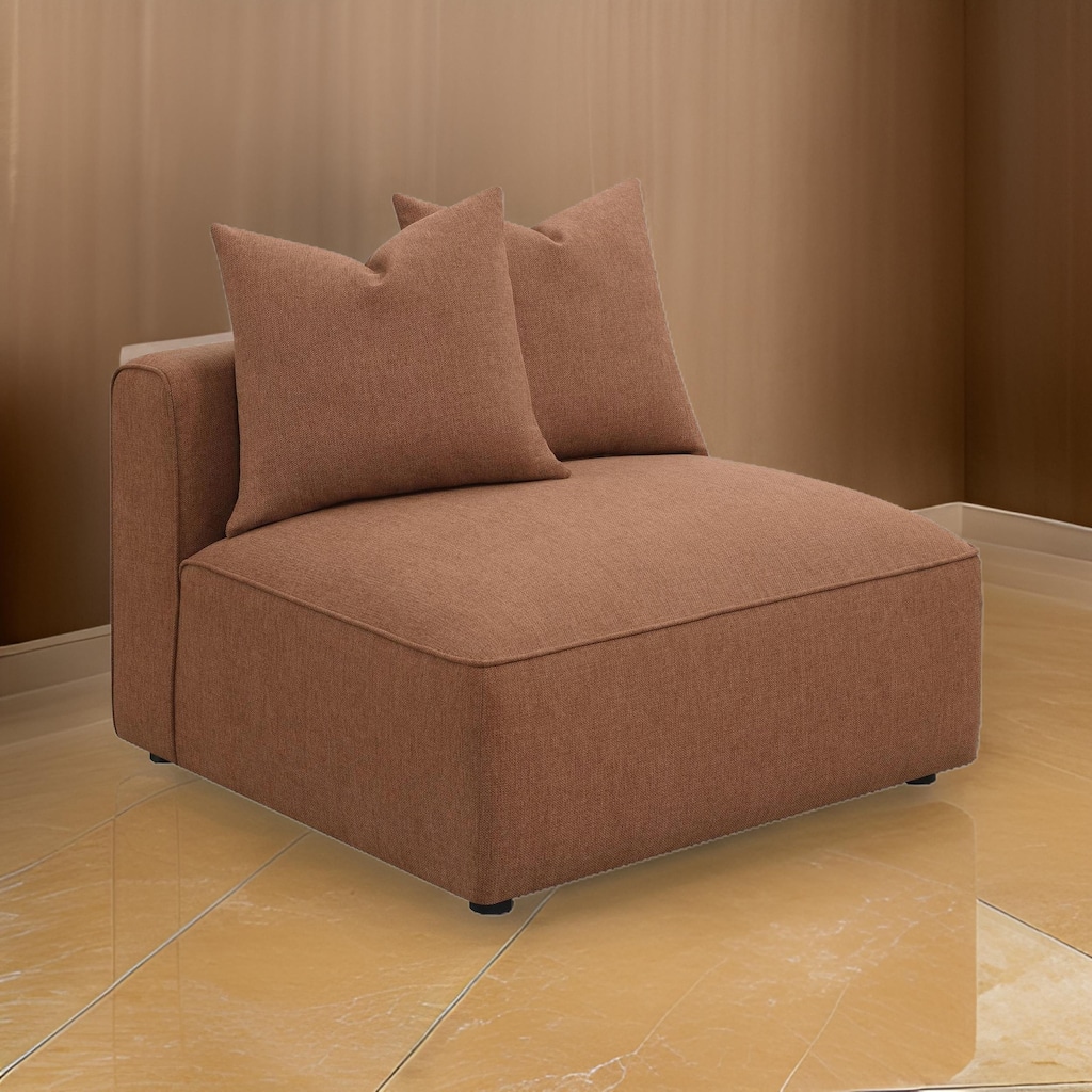 Hani 39 Inch Modular Armless Chair, Polyester, 2 Throw Pillows, Brown