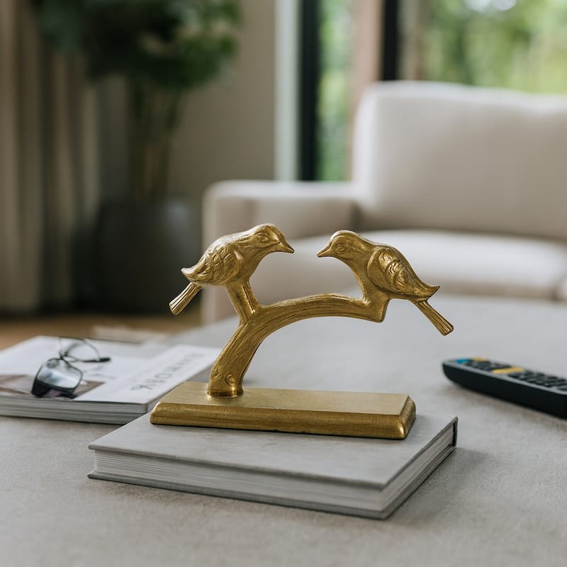 Decorative Metal Charming Birds Figurine - 10", Gold & Metallic - 9.5"