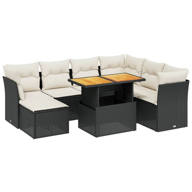 vidaXL Patio Sofa Set with Cushions Outdoor Furniture 8 Piece Poly Rattan - 21.7 x 39.4 x 28.7 in