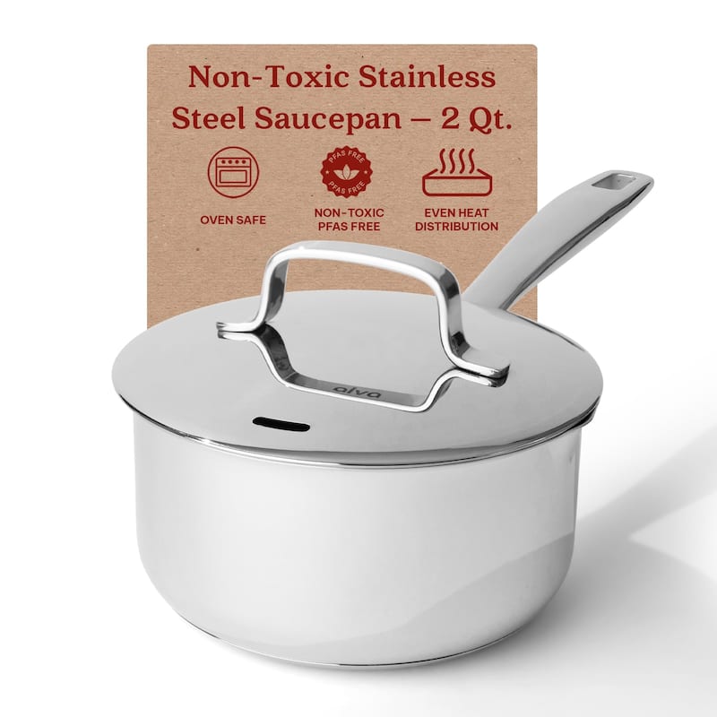 Alva Maestro Stainless Steel Saucepan with Lid 2 Qt. Pot with Pouring Spout - 6.3"
