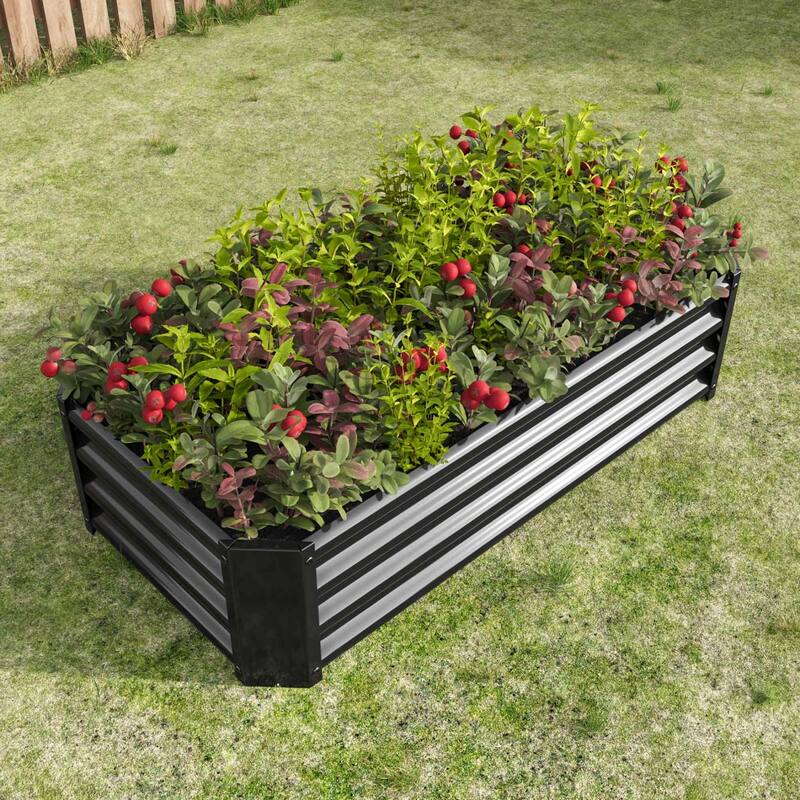 Large Galvanized Metal Raised Garden Bed Open Bottom Rust-Resistant - 47"l - Black