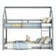 preview thumbnail 7 of 10, Light Gray Twin Over Twin House Bunk Bed with Ladder & Headboards, Rubber Wood Floor Bed Frame with Safety Guardrails for Kids
