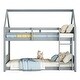 preview thumbnail 31 of 34, Twin Over Twin Low Bunk Bed with House-shaped Bed Roof Frame, Ladder, Guardrails, Headboards and Footboards For Kids Floor Bed