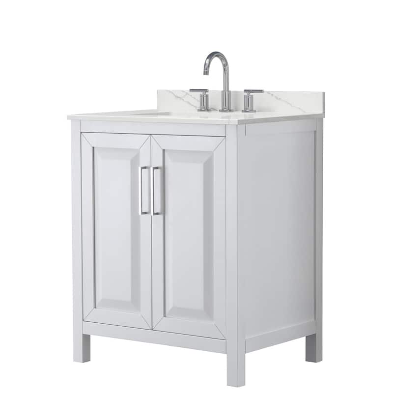Daria 30-inch Single Vanity, 3 Hole Quartz Top - White, Chrome Trim, Giotto Quartz Top
