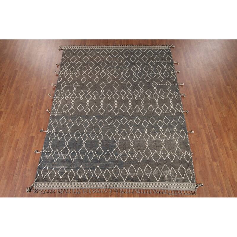 All-Over Geometric Moroccan Oriental Area Rug Handmade Wool Carpet - 7'10" x 10'1"