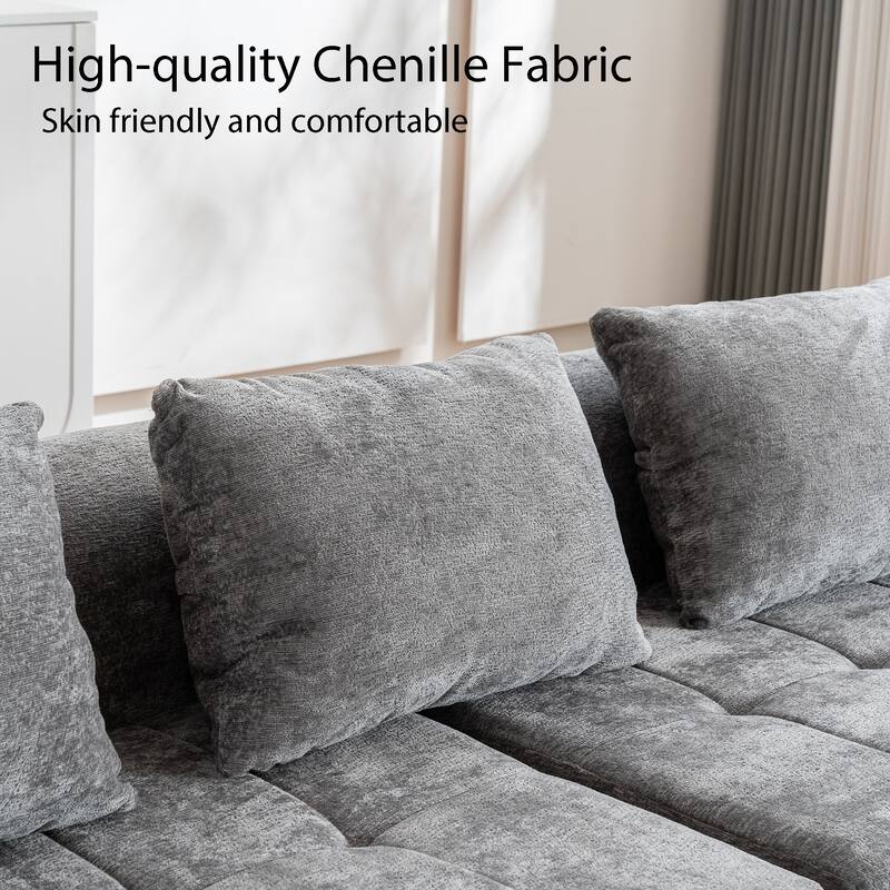 Chenille L Shaped Couch Boneless Couches for living room Tufted Sectional with Ottoman Modern Cloud Sofa