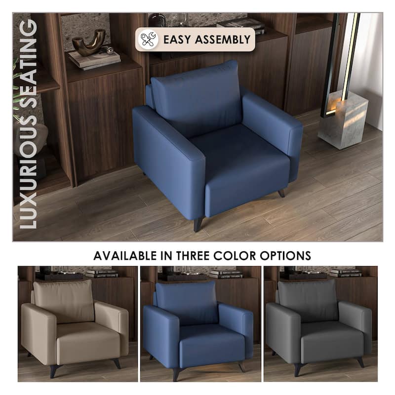 Single-Seater Sofa Modern Armchair Upholstered Vegan Leather with Metal Legs Removable Cushions Inno Series by LeisureMod