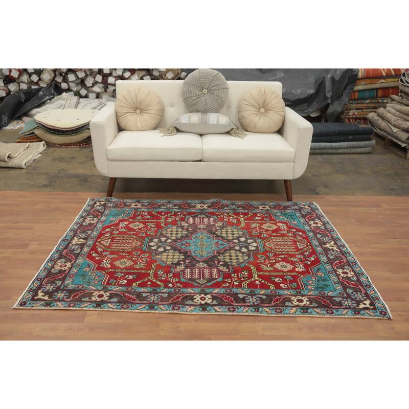 Hand Knotted Oriental 100% Wool Carpet Traditional Floral Red Tabriz Area Rug - 5' 11'' X 4' 6''