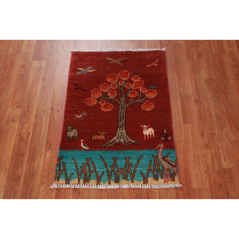 Traditional Red Kazak Rug Hand-Knotted Oriental Foyer Wool Carpet - 2'0"x 3'0"