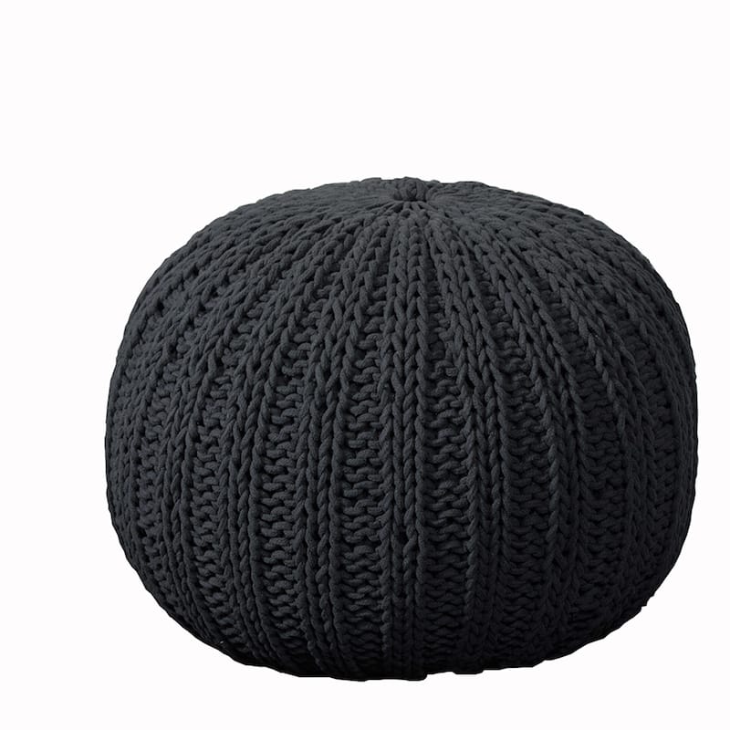 20" Round Cotton Pouf Ottoman for Living Room, Footrest and Extra Seating - Black