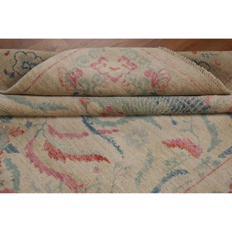 Vegetable Dye Beige Art Deco Turkish Rug Hand-Knotted Wool Carpet - 5'0"x 6'11"