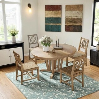 5-Piece Extendable Dining Table Set Round Trestle Table and 4 Cross ...