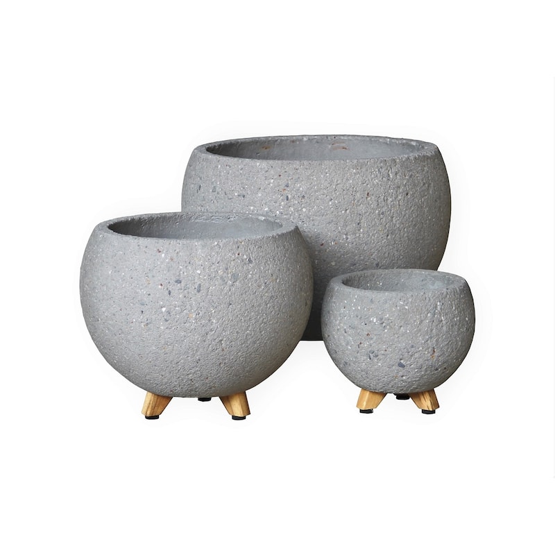 Set of 3 Cement Pots w/ Feet- A - Rockgrey