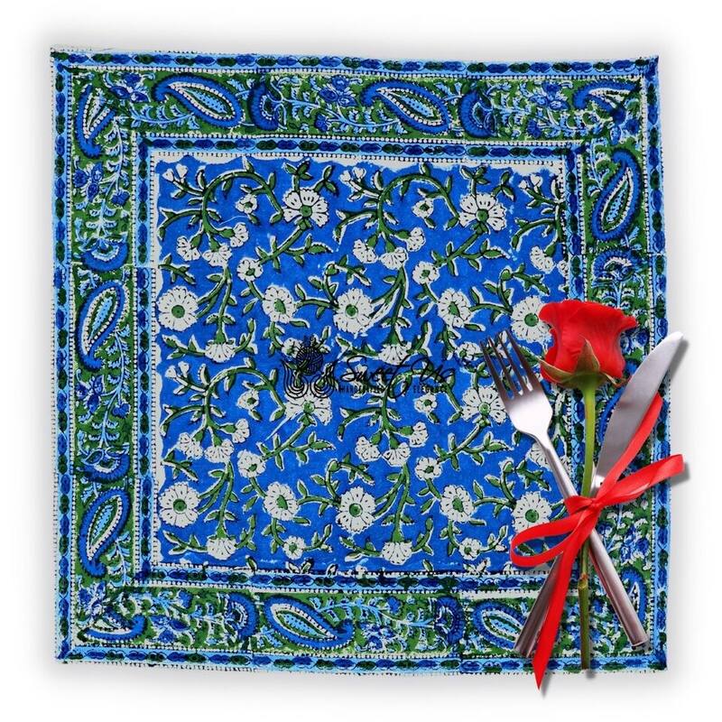 Royal Paisley Floral Cotton Block Print Tablecloth Rectangle
