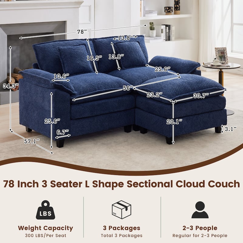 Modular Chenille Sectional Sofa with Ottomans, Deep Seat, Wide Padded Armrests, 2-Seat / 3-Seat / 4-Seat Options