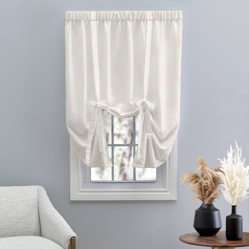 Premium Grasscloth Soft Sheen Lined Rod Pocket Tie-Up Panel - 54"W  x 63"L - White
