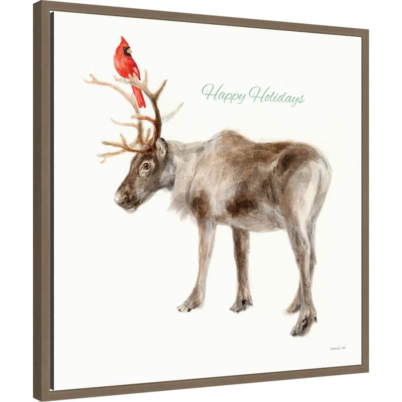Reindeer Friends v2 by Danhui Nai (22 x 22 in.), Framed Canvas Wall Art Print - Sylvie Dark Gold