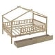 preview thumbnail 49 of 70, Wooden House Bed with Two Drawers and Guardrail, Imaginative Sky Roof, Spacious Storage, Solid Pine Construction