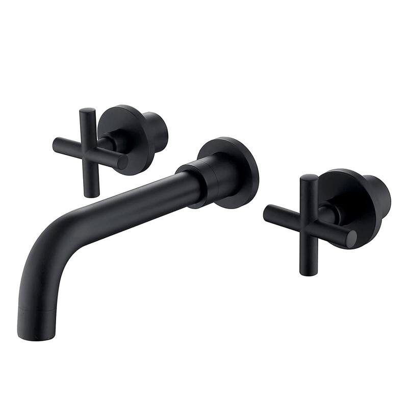 Wall Mounted Bathroom Sink Faucet Double Handle Bathroom Faucet 3 Holes Modern Lavatory Basin Vanity Tap With Valve, NO DRAIN