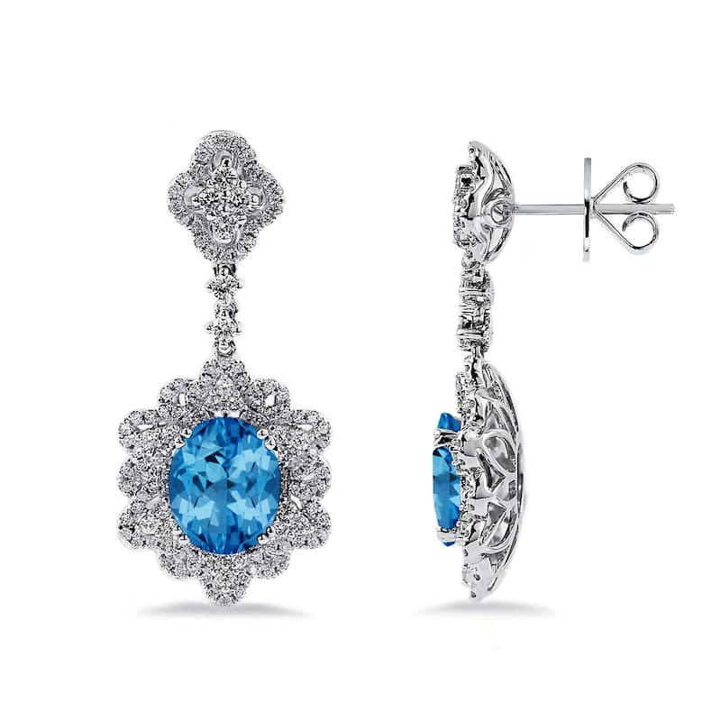 Auriya 6 3/8ct Fancy Oval-cut Topaz Halo Diamond Drop Earrings 1 1/4ctw 18k Gold