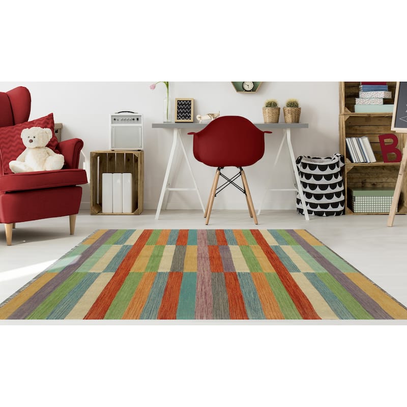 Hand-Woven Winchester Kilim Knightsbridge Rust/Ivory Rug - 4'1" x 5'11"
