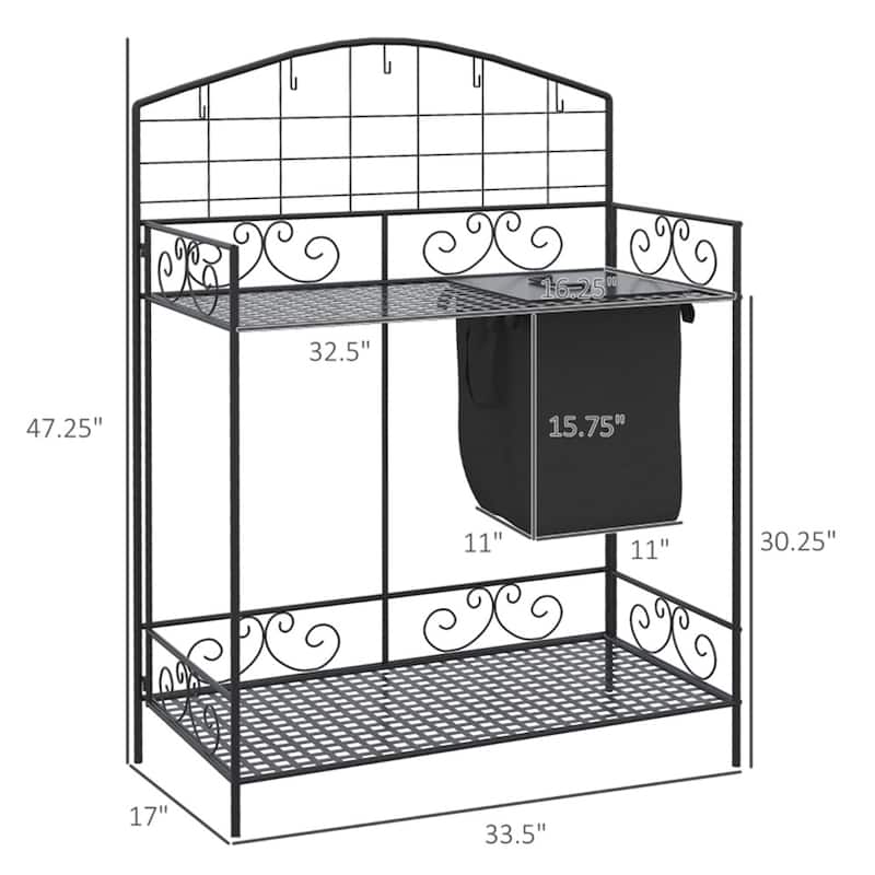 Folding Garden Potting Bench with Shelves, Hooks & Workstation - 33.5" L x 17" W x 47.25" H
