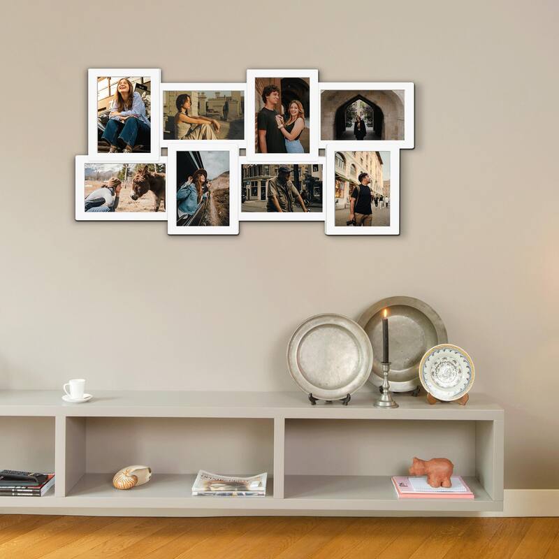 HELLO LAURA Retro 8-Opening 4"x6" Gray PVC Collage Photo Wall Frame Showcase