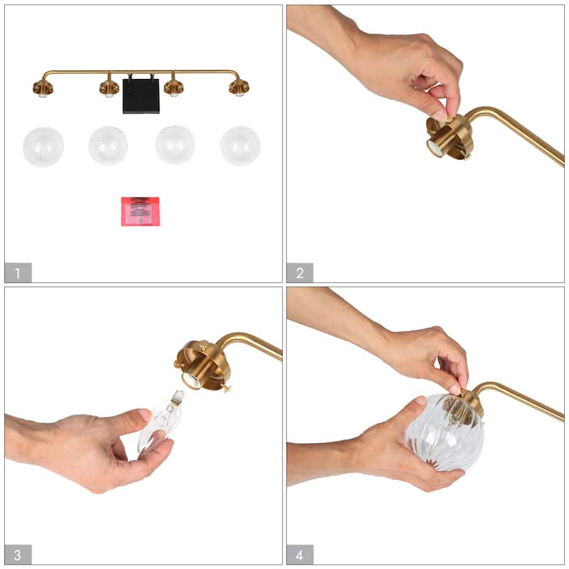 Modern Classic 4-Light Black Gold Bathroom Linear Vanity Lights Globe Glass Wall Sconces for Bathroom Sconces