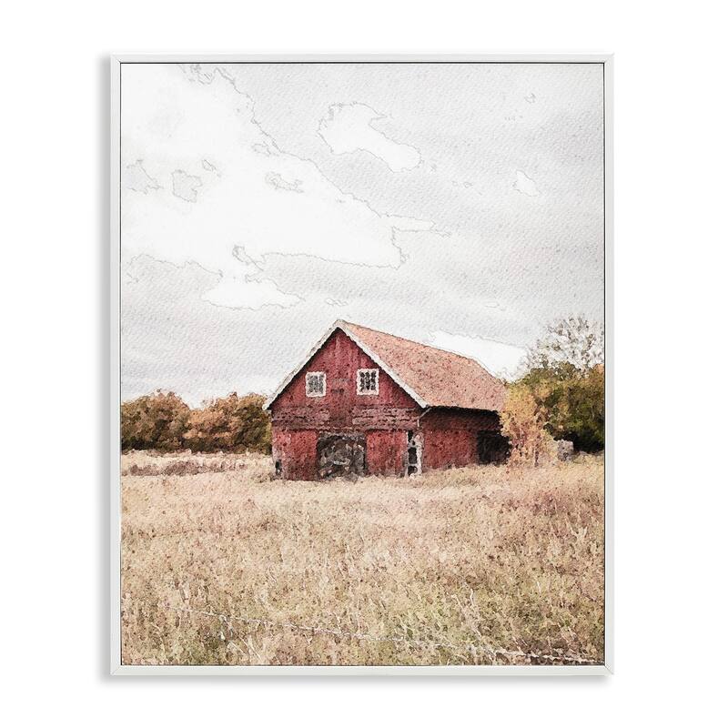 Stupell Red Barn Country Terrain Framed Giclee Art Design By Susan Ball - 11 x 14 - White