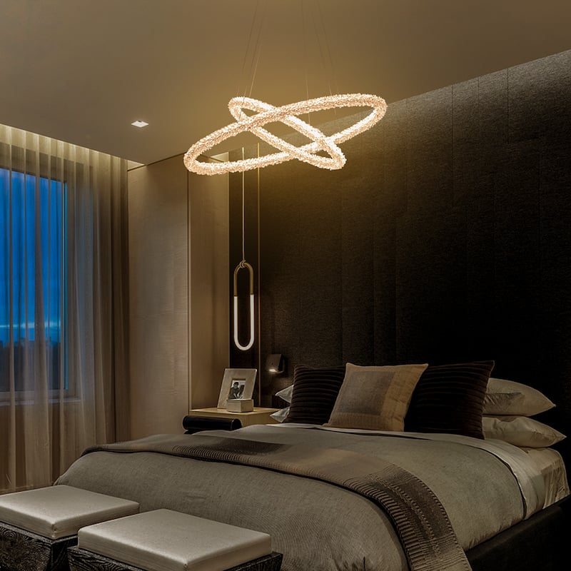 Modern Gold 2-Tier Crystal LED Chandelier, Dimmable Light - Dia.31.5-in