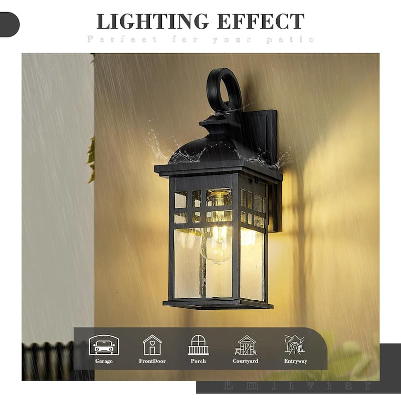 Black Farmhouse Porch Light - Seeded Glass Outdoor Fixture