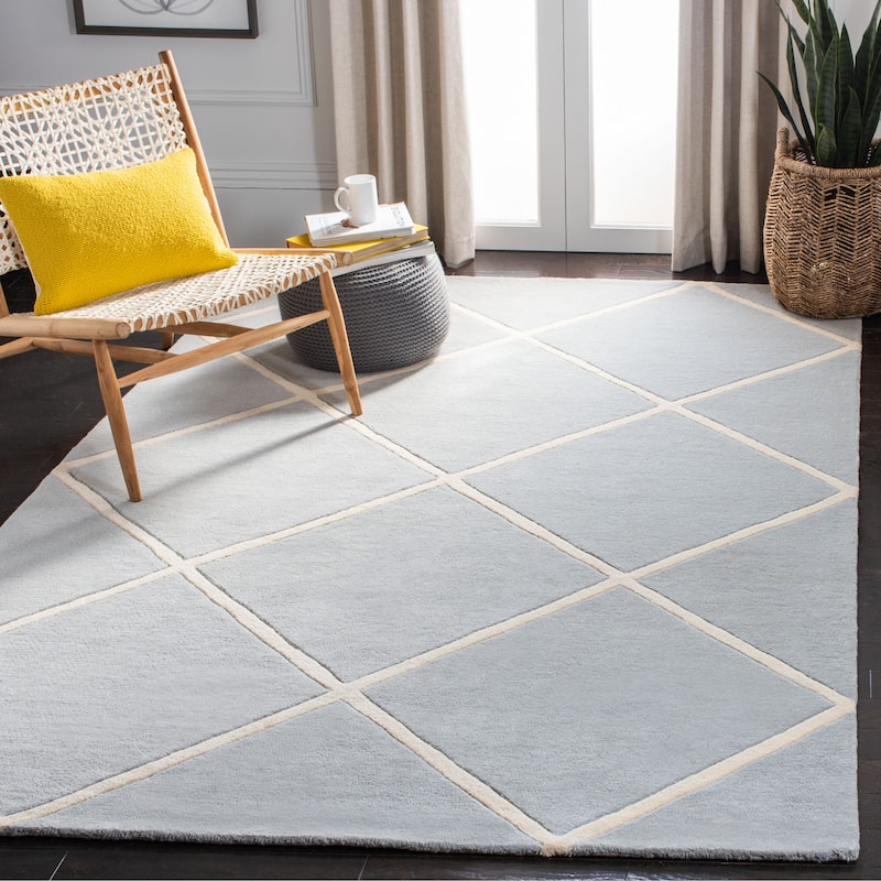SAFAVIEH, Handmade Chatham Ezzelina Modern Moroccan Wool Rug - 8'9" x 12' - Grey/Ivory