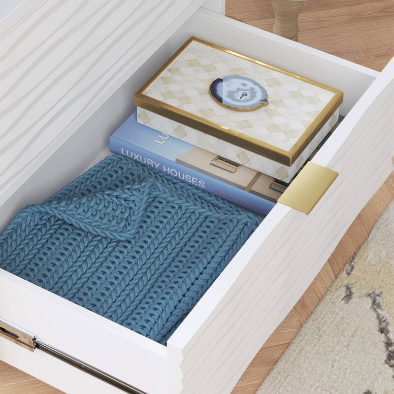 Wood Coastal Nightstands with 2 Spacious Drawers, White