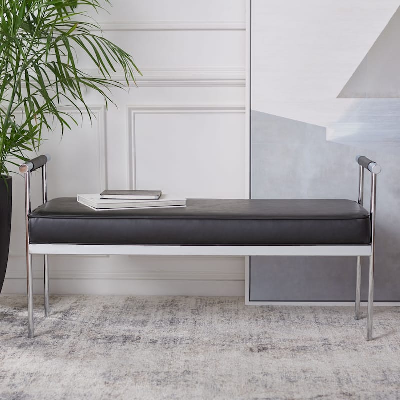 SAFAVIEH Pinkey Glam Long Rectangle Cushion Bench with Arms - 48" W x 17.3" L x 24.8" H - 48Wx17Dx25H