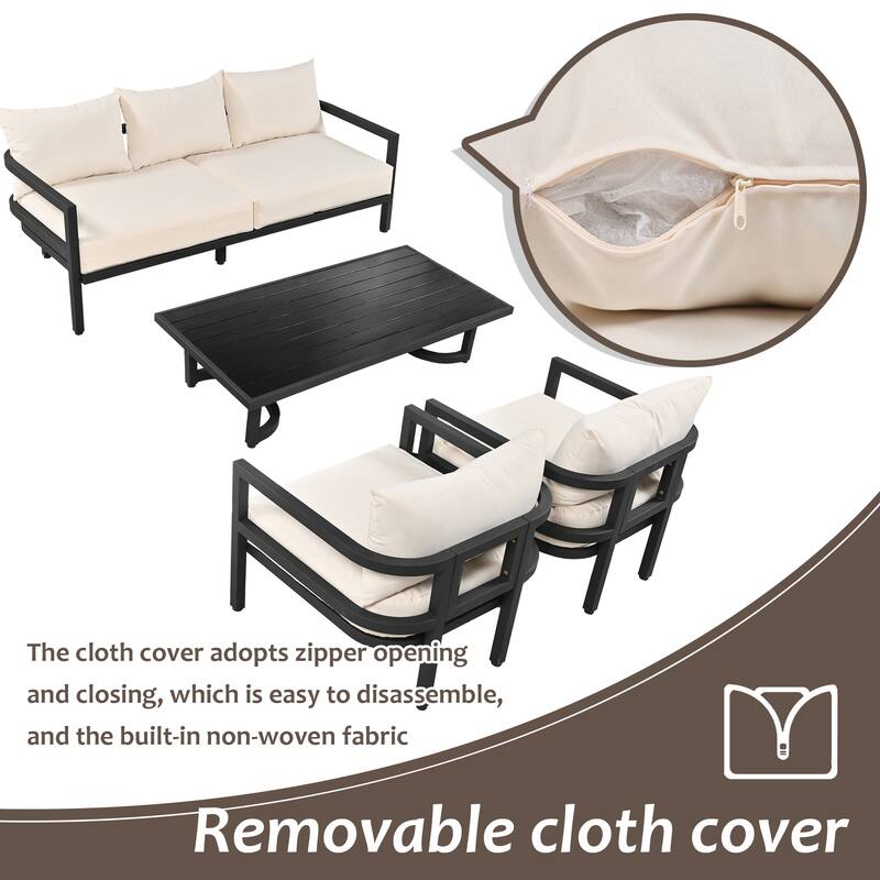 4-Piece Outdoor Steel Sofa Set for 4, Waterproof, Anti-Rust & UV-Resistant.