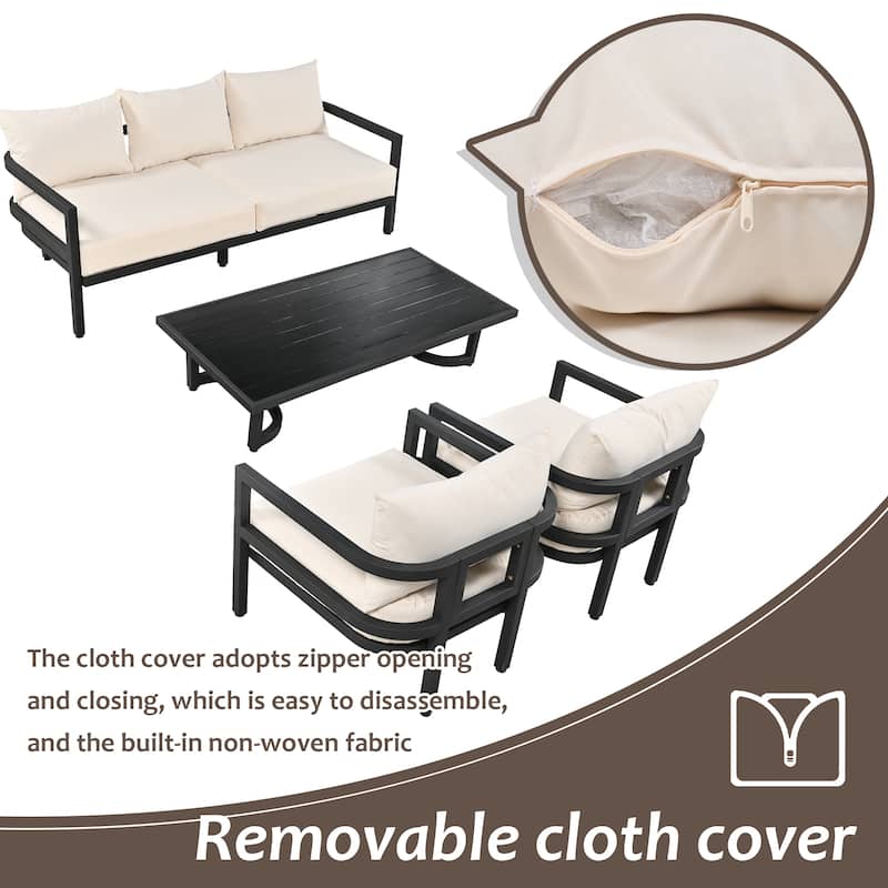 Roomfitters 4-Piece Outdoor Steel Sofa Set with Coffee Table, 3-Seater Couch and 2 Armchairs for Patio Garden