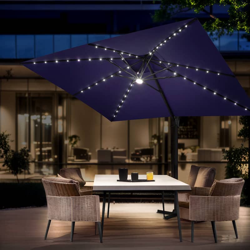 Pellebant 10 x 13FT Outdoor Rectangular Cantilever Patio Umbrella Solar LED Lighted - NavyBlue