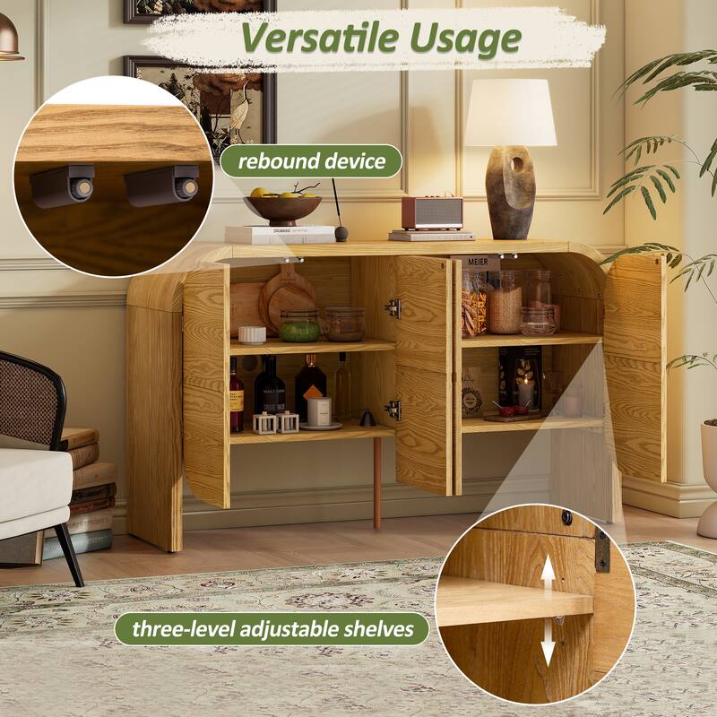 4 Door Buffet Cabinet with Storage, Wood Sideboard Cabinet with Curvy Edge, Storage Cabinet with Adjustable Shelves